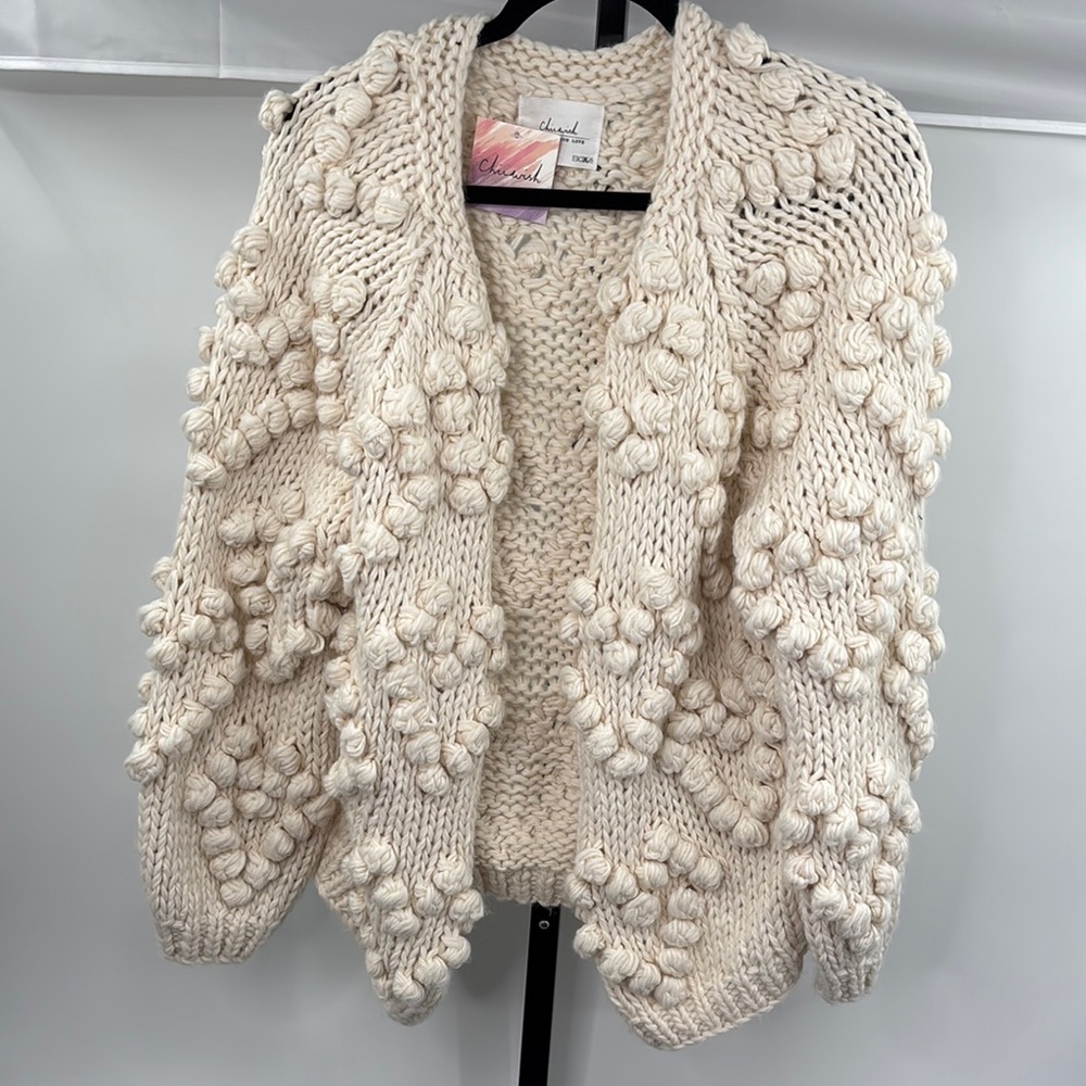 Chicwish‎ Cream Cardigan with Bobble Stitch Detail - Picture 2 of 9